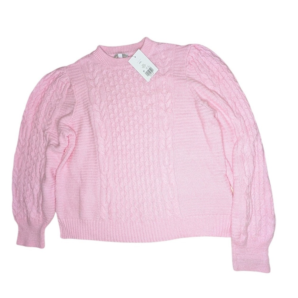 Crown & Ivy Sweater Womens XXL Pink‎ Meadow Pink Cable Knit Pullover Crew Neck